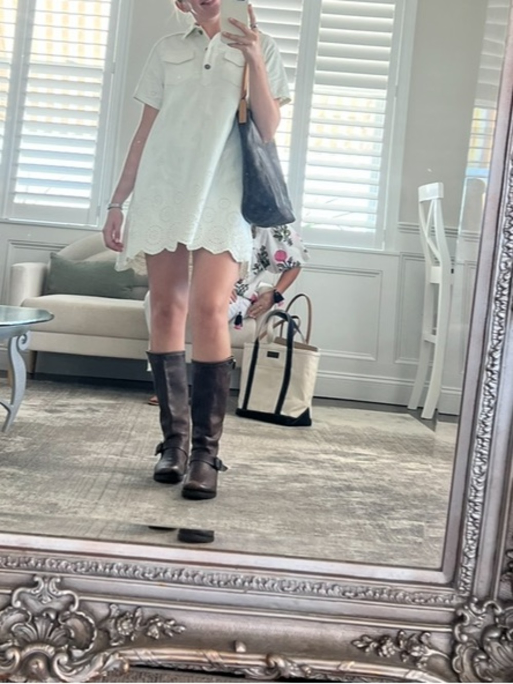 White eyelet denim mini dress - Picture 2 of 2